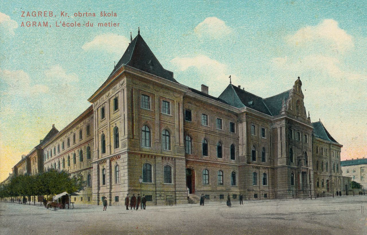 Obrtna škola, Sveučilišni trg (današnjo Trg Republike Hrvatske) oko 1905. godine